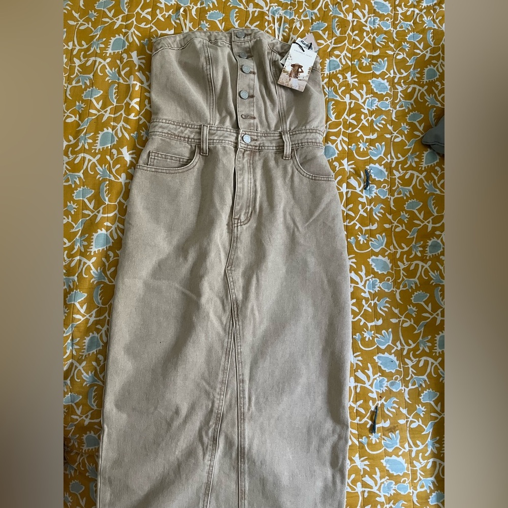 Sincerely Jules Strapless Maxi Skirt Dress in Light Beige